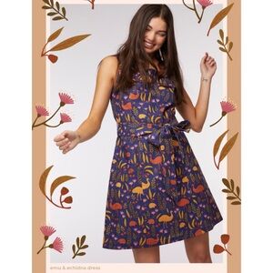 Princess Highway Emu & Echidna Blue Orange Linen Cotton Belted Mini Dress